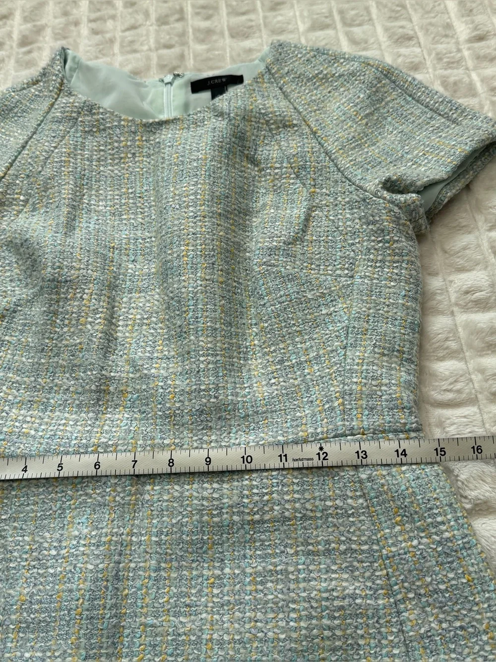 J Crew 4 Tailored Tweed Short Sleeve Sheath Dress ~ Blue Wool Blend Quiet Luxury